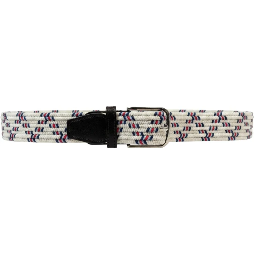 Royal Albartross Woven Belt Mens L White Red Blue Braided Leather Trim Italy